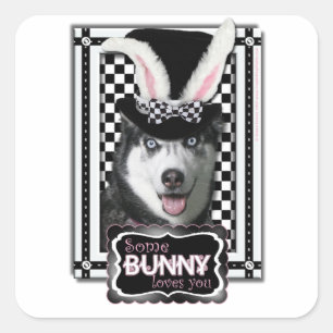 Sticker Carré Pâques - Un Lapin Vous Aime - Husky