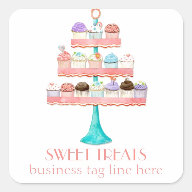 Sticker Carré Paquet d'affaires Cupcake Dessert Baking Bakery (Devant)