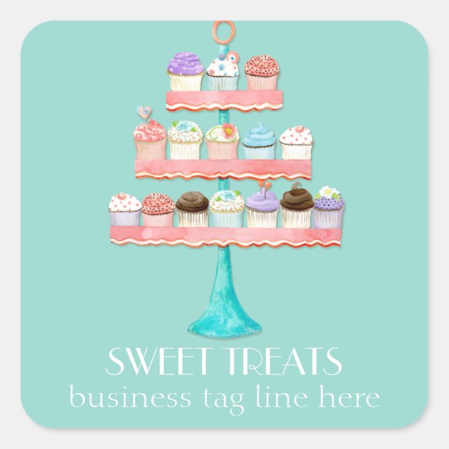 Sticker Carré Paquet d'affaires Cupcake Dessert Baking Bakery (Devant)