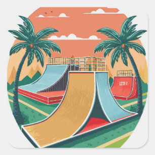 Sticker Carré Paradis du skieur : Retro Skateboard Parks