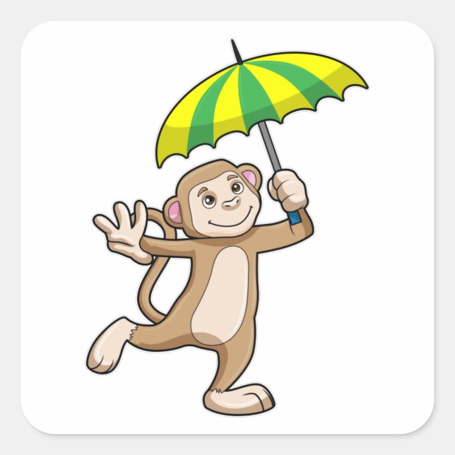 Sticker Carré Parapluie de pluie de singes (Devant)