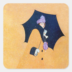 Sticker Carré Parapluie et neige par C Coles Phillips