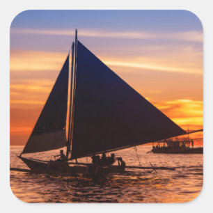 Sticker Carré Paraw Navigation Au Coucher Du Soleil Phillipine