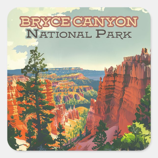 Sticker Carré Parc national de Bryce Canyon Utah Hoodoo Retro (Devant)