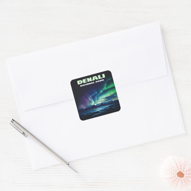 Sticker Carré Parc national de Denali Rétro (Enveloppe)