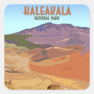 Sticker Carré Parc national de Haleakala Maui Hawaii Vintage