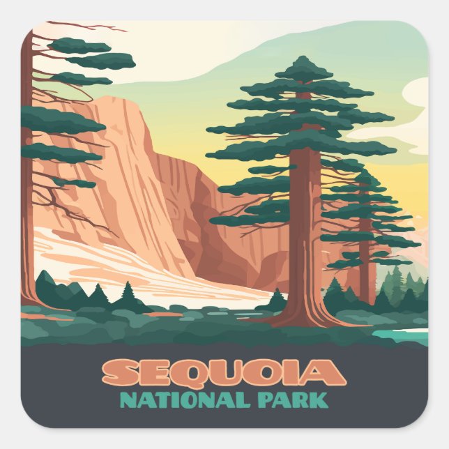 Sticker Carré Parc national de Sequoia Arbres Montagnes  (Devant)