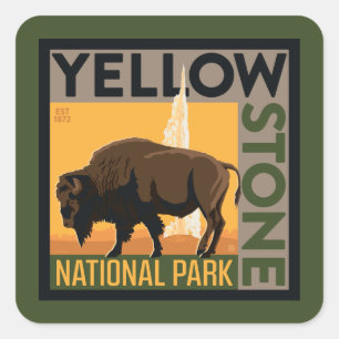 Sticker Carré Parc national de Yellowstone   Buffalo