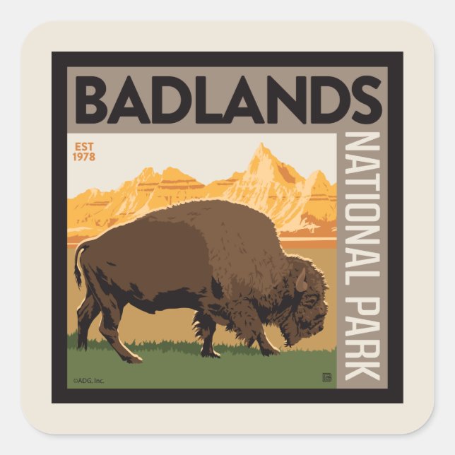 Sticker Carré Parc national des Badlands | Buffalo (Devant)