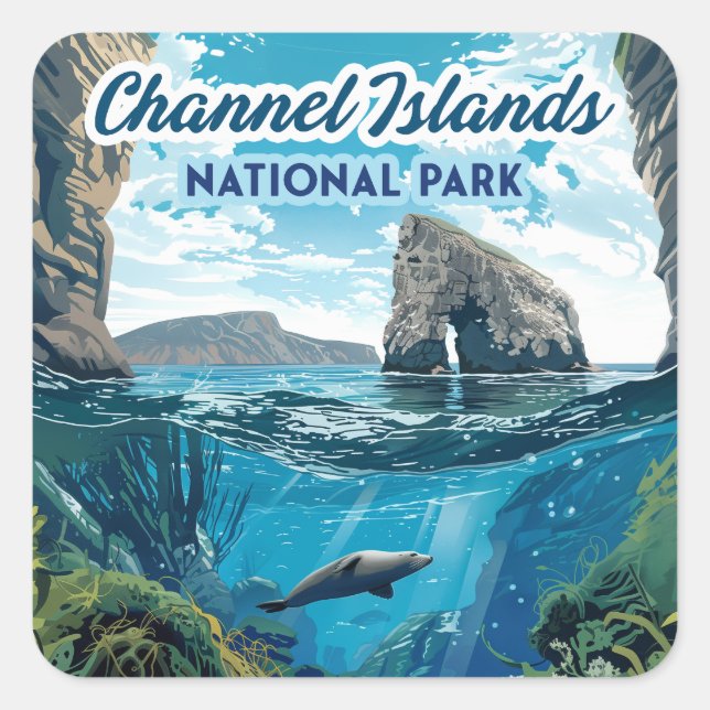 Sticker Carré Parc national des îles Channel Californie Océan (Devant)