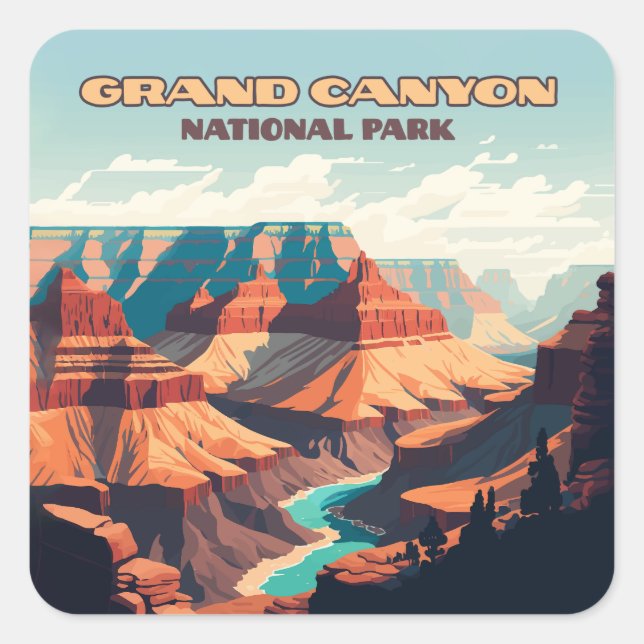 Sticker Carré Parc national du Grand Canyon Arizona Retro (Devant)