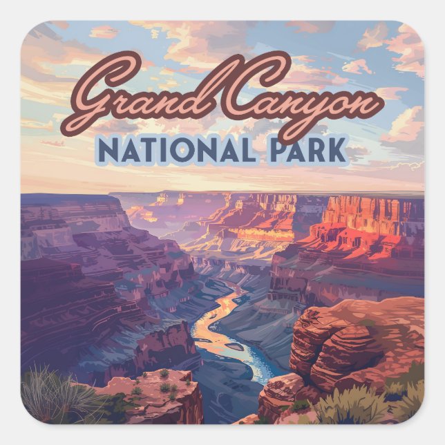 Sticker Carré Parc national du Grand Canyon Arizona Retro (Devant)