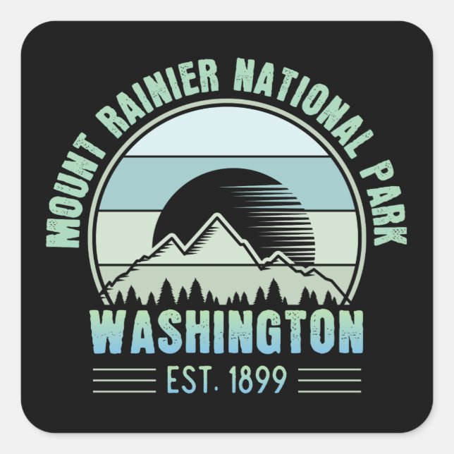 Sticker Carré Parc national du Mont Rainier Washington USA Retro (Devant)