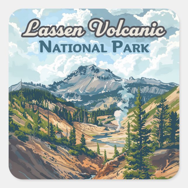 Sticker Carré Parc national volcanique de Lassen California Volc (Devant)
