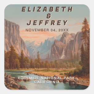 Sticker Carré Parc national Yosemite Mariage Aquarelle Vintage