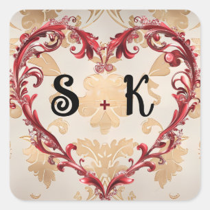 Sticker Carré Parchemin vintage Coeur d'ornement Saint-Valentin