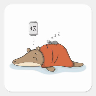 Sticker Carré Paresseux tatou à 1% de batterie Illustration de