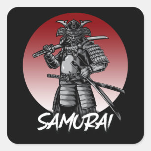 Sticker Carré Parfait Samurai rétro honoré - noir et blanc