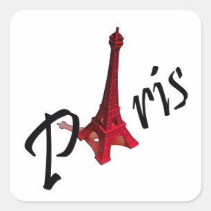Sticker Carré Paris, avec la tour Eiffel rouge