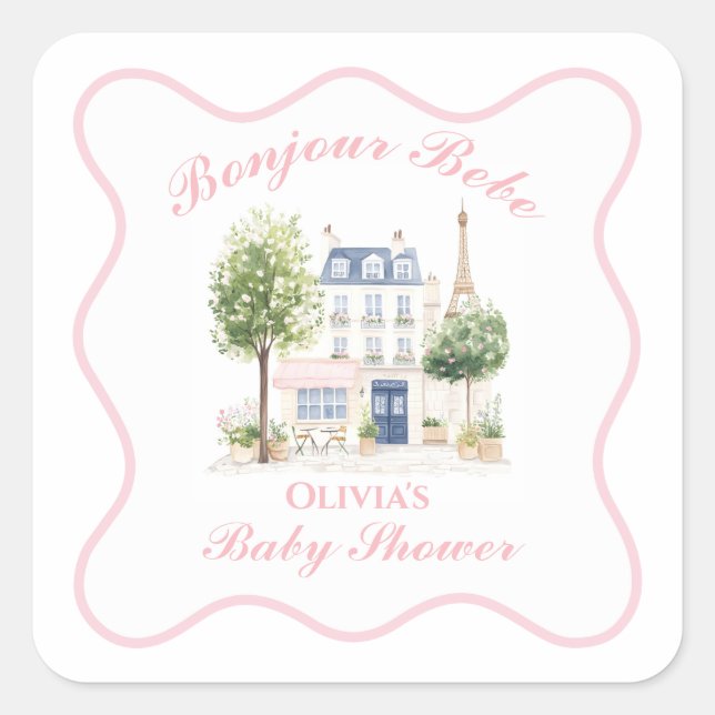 Sticker Carré Paris Baby shower Café Parisien Tea Party (Devant)