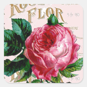 Sticker Carré Paris romantique Rose rose shabbychic