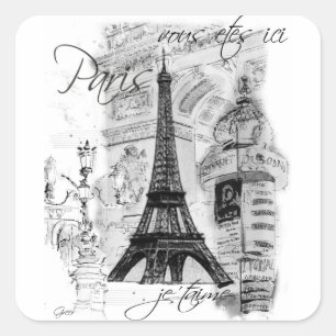 Sticker Carré Paris Tour Eiffel Collage de la scène française