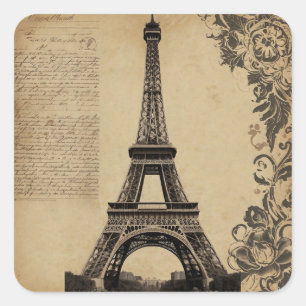 Sticker Carré Paris Tour Eiffel Vintage