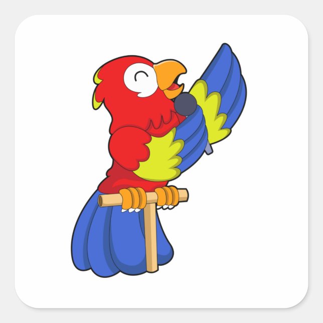 Sticker Carré Parrot en chanteur avec microphone (Devant)