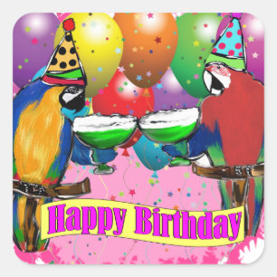 STICKER CARRÉ PARROTS D'ANNIVERSAIRE