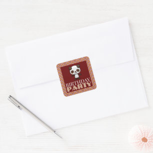 Sticker Carré Parti Animal Panda, Chevron Anniversaire