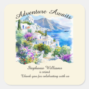 Sticker Carré Parti de retraite Colorful Grèce Village Océan