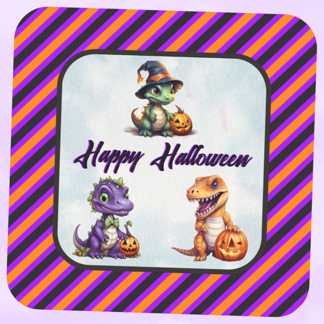 Sticker Carré Parti Dino-Mash d'Halloween (Purple font Halloween Dino Stickers)