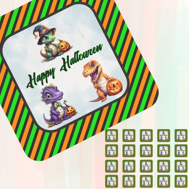 Sticker Carré Parti Dino-Mash d'Halloween (Halloween dino stickers)