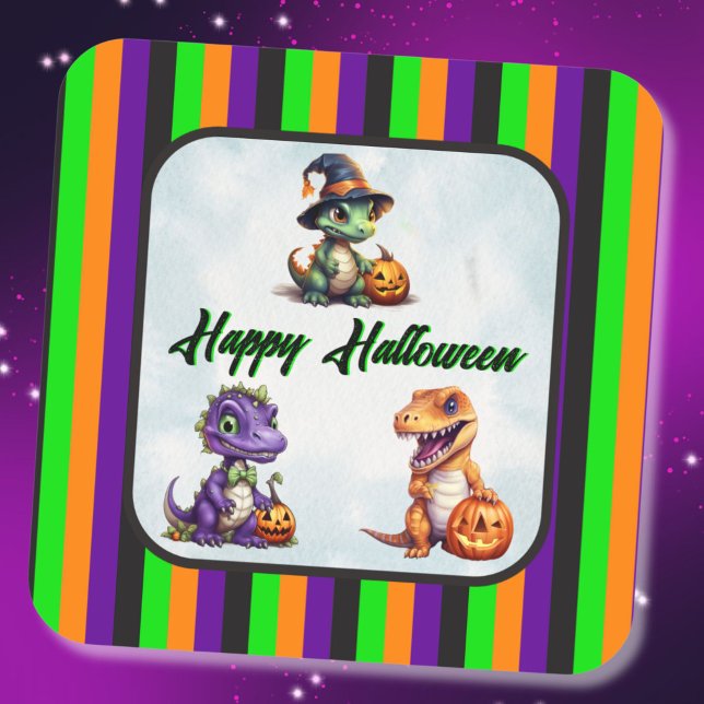 Sticker Carré Parti Dino-Mash d'Halloween (Dinosaur Halloween Stickers with 3 dinos!)
