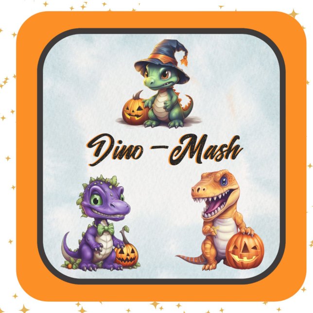 Sticker Carré Parti Dino-Mash d'Halloween (Orange trim dino Halloween Sticker)