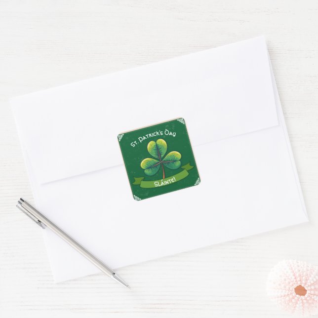 Sticker Carré Parti St patrick Shamrock rétro (Enveloppe)
