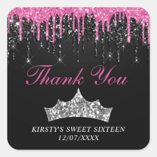 Sticker Carré Parties scintillant à séchage rose chic Tiara Swee