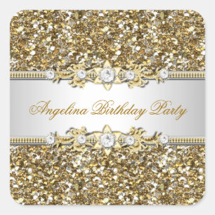 Sticker Carré Parties scintillant Anniversaire Soirée Or Bijou D