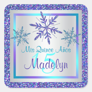 Sticker Carré Parties scintillant Aqua en argent violet REGARDER