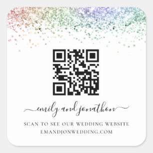 Sticker Carré Parties scintillant arc-en-ciel QR Code Mariage si