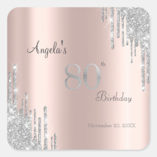 Sticker Carré Parties scintillant argent gouttes Rose or 80e ann