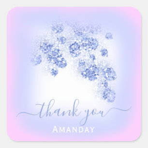 Sticker Carré Parties scintillant bleu rose Baby shower floral F