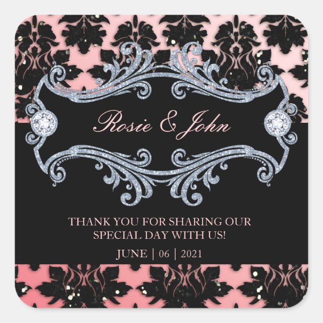 Sticker Carré Parties scintillant Damas Mariage de corail Monogr (Devant)