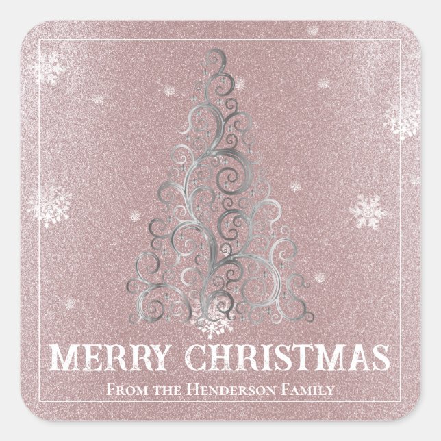 Sticker Carré Parties scintillant d'arbre de Noël et flocons de  (Devant)