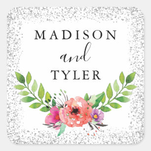 Sticker Carré Parties scintillant d'argent étincelles Aquarelle 