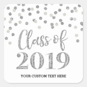 Sticker Carré Parties scintillant d'argent noir Confetti Graduat