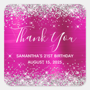 Sticker Carré Parties scintillant d'argent rose chaud 21e annive