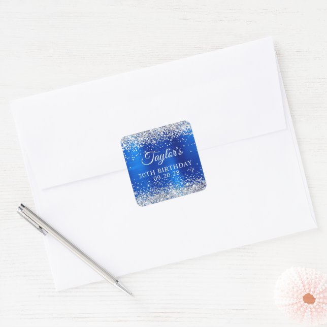 Sticker Carré Parties scintillant d'argent Royal Blue Foil 30e a (Enveloppe)