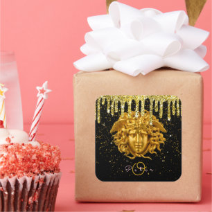 Sticker Carré Parties scintillant d'or chic Drift Medusa Script 
