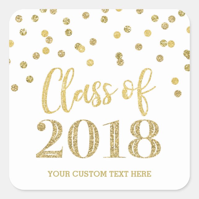 Sticker Carré Parties scintillant d'or Confetti Graduation 2018 (Devant)